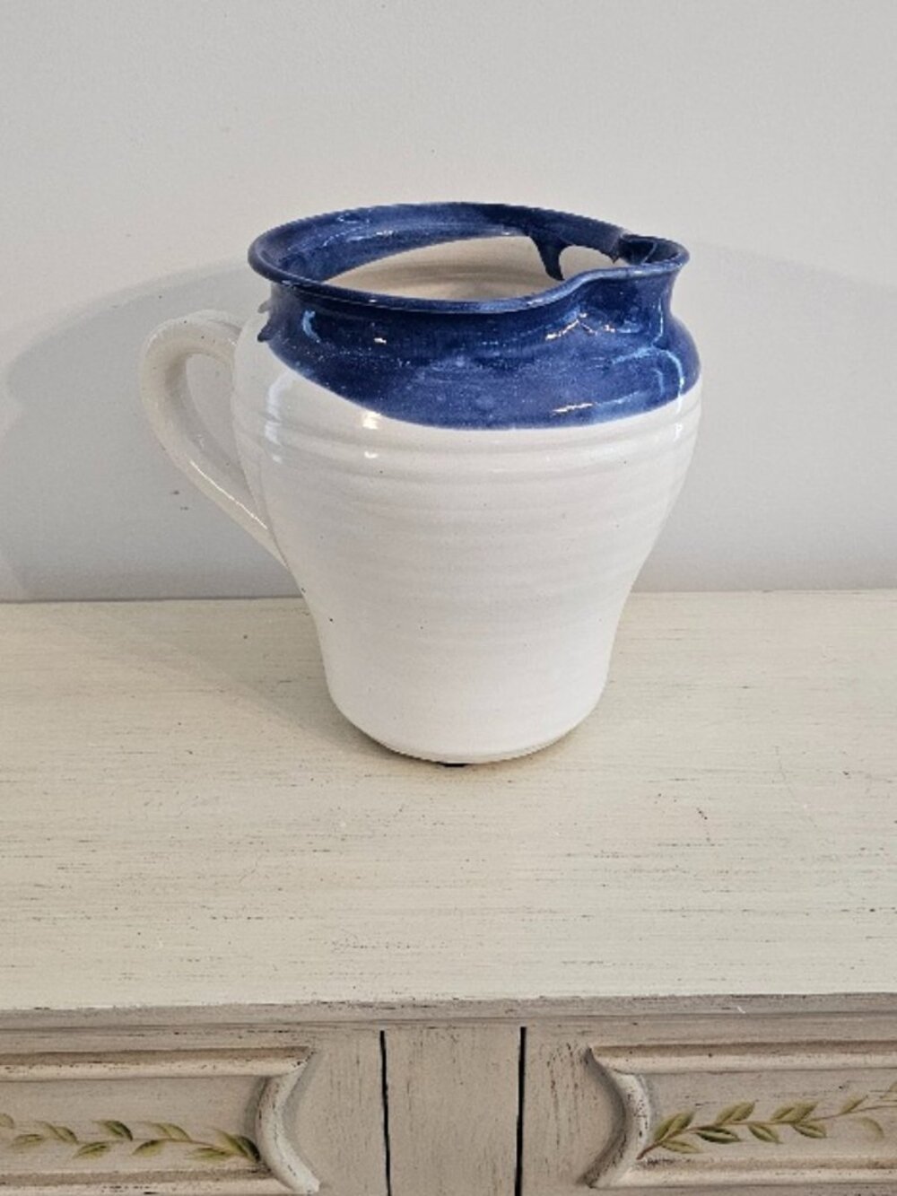 Hand Crafted Studio Pottery White Blue Drip Glazed Picture Vase Signed by Artist